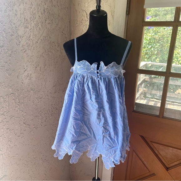 Victoria's Secret Tops - Victoria's Secret Blue Lace Trim Blouse